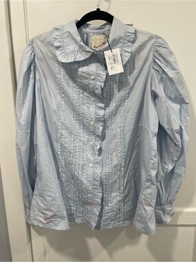 Laurence Bras light Blue Ruffled Cotton Blouse